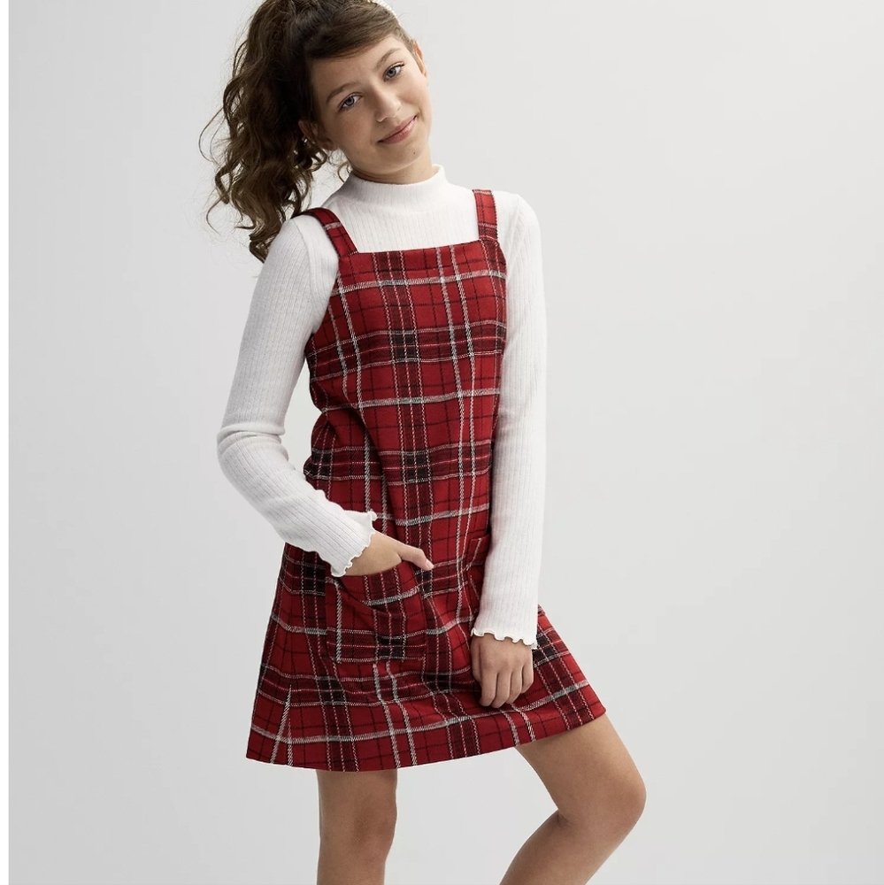 Girls SO 2-Piece Plaid Tee & Dress Set